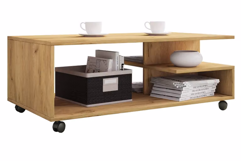 Tavolino in legno | Sofatic con rulli pratici | Tavolo soggiorno rullabile | H. 40 x W. 100 x D. 50 cm | Tavolino Stango XL
