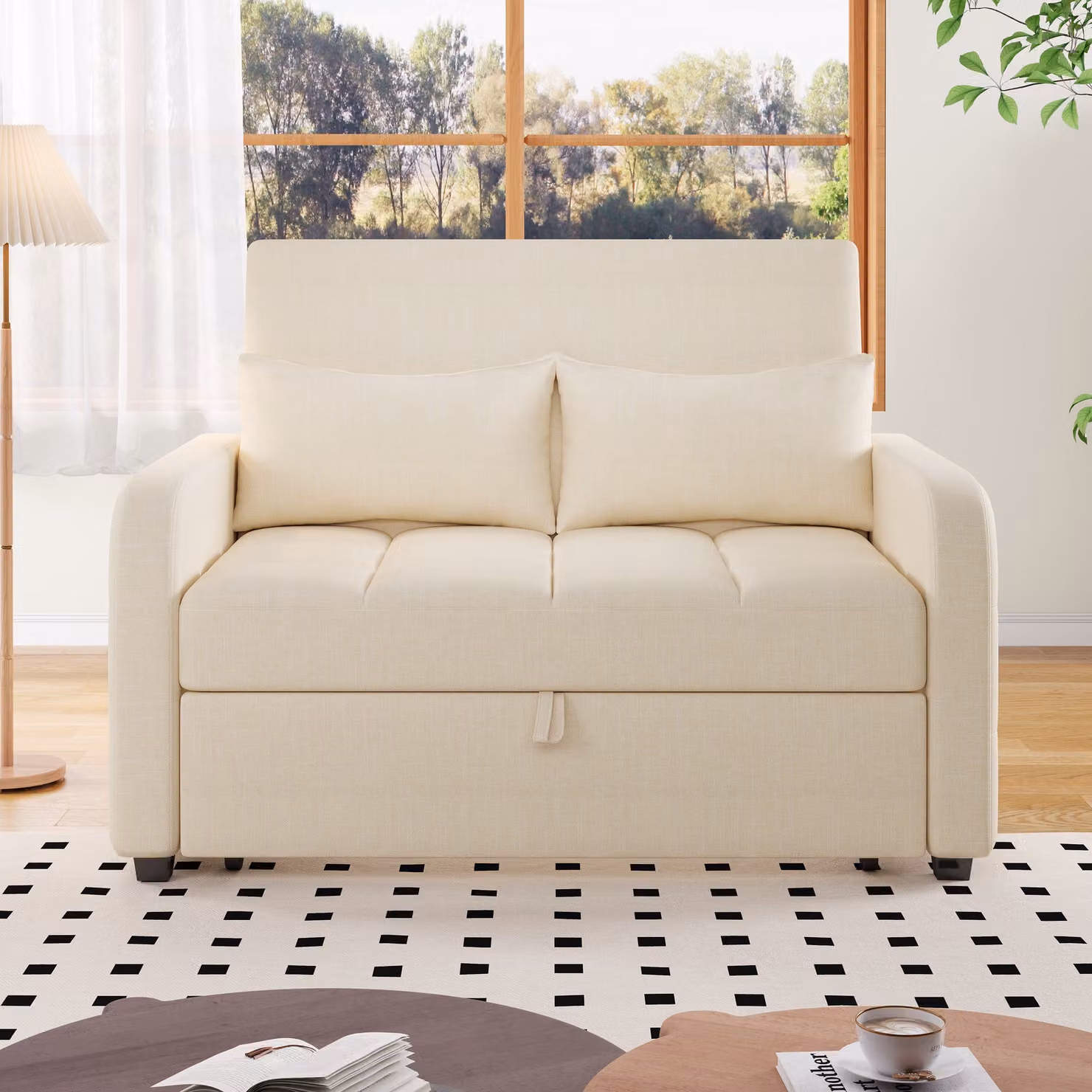 STILVORA divano letto daybed divano letto pieghevole con funzione di riposo, letto estraibile a binario scorrevole con schienale regolabile, beige