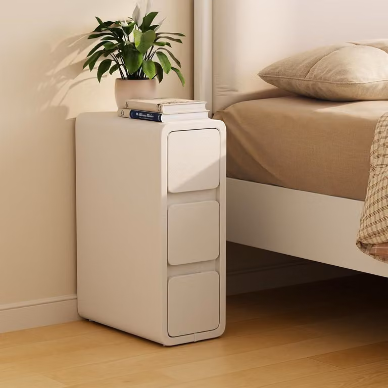 Comodino bianco con 2 cassetti piano in pelle 20 cm - AQIMUELE