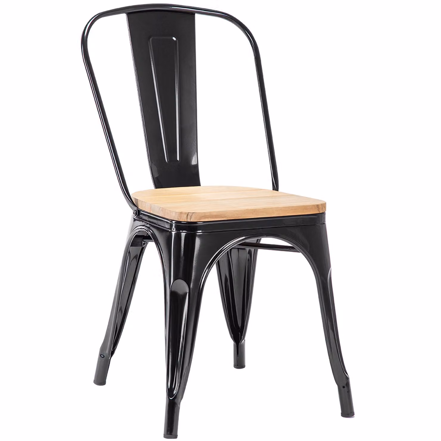 Sedia da cucina in metallo sedia da pranzo in legno seduta impilabile, Colore:Nero+legno naturale , Materiale:Metallo