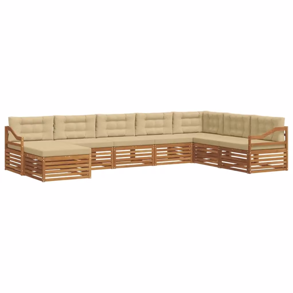 Set di divani da esterno a L vidaXL in legno di acacia con pouf e cuscini, colore beige e sabbia – 2