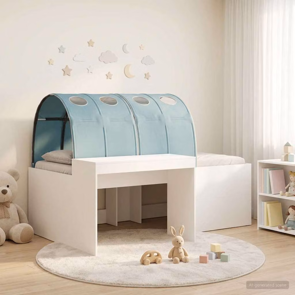 Letto singolo per bambini con tunnel vidaXL, Bianco e Azzurro, L/P/H: 200 x 80 x 123,5 cm