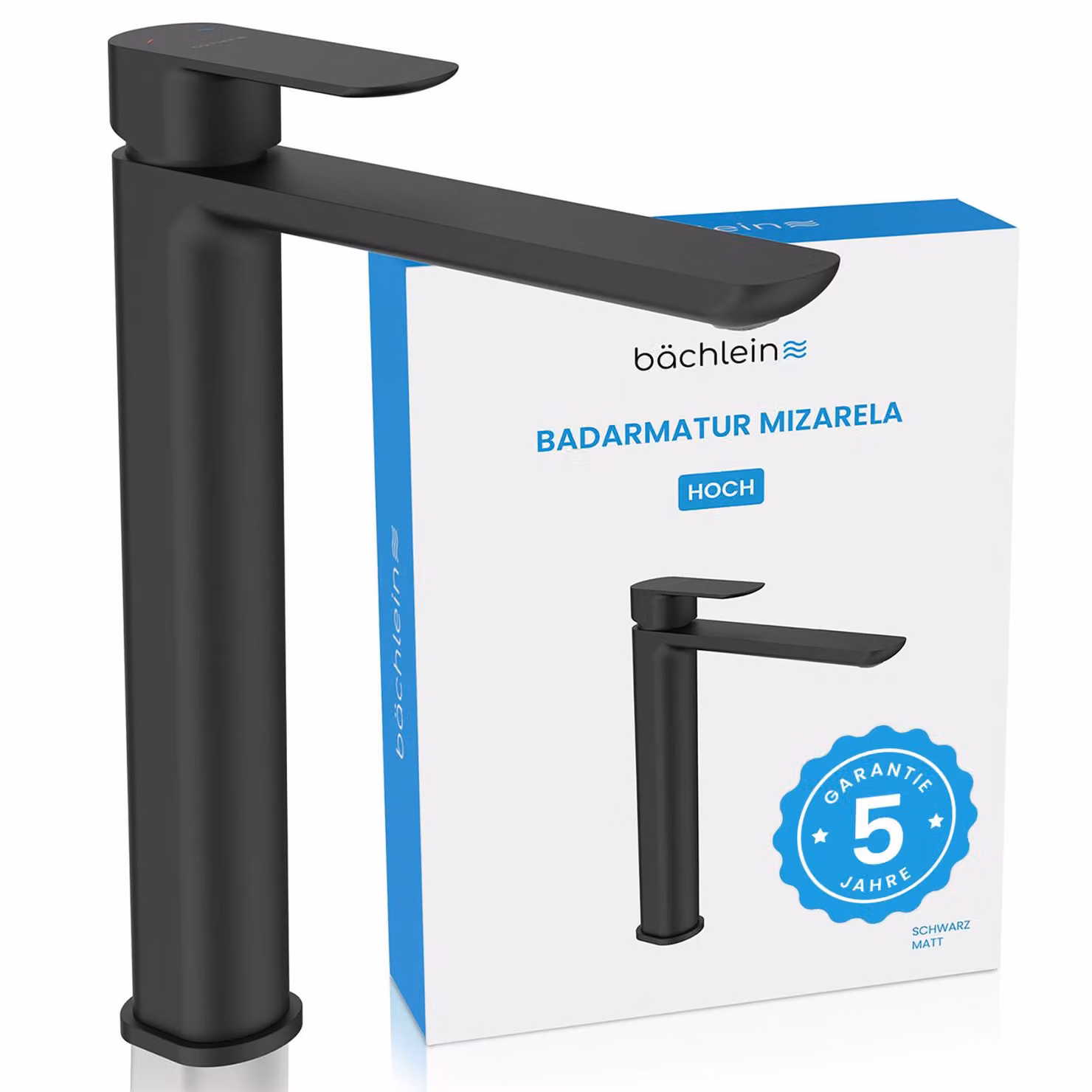 Miscelatore alto per bagno Mizarela - nero | Miscelatore alto per bagno dal design classico - rubinetto per lavabo da appoggio