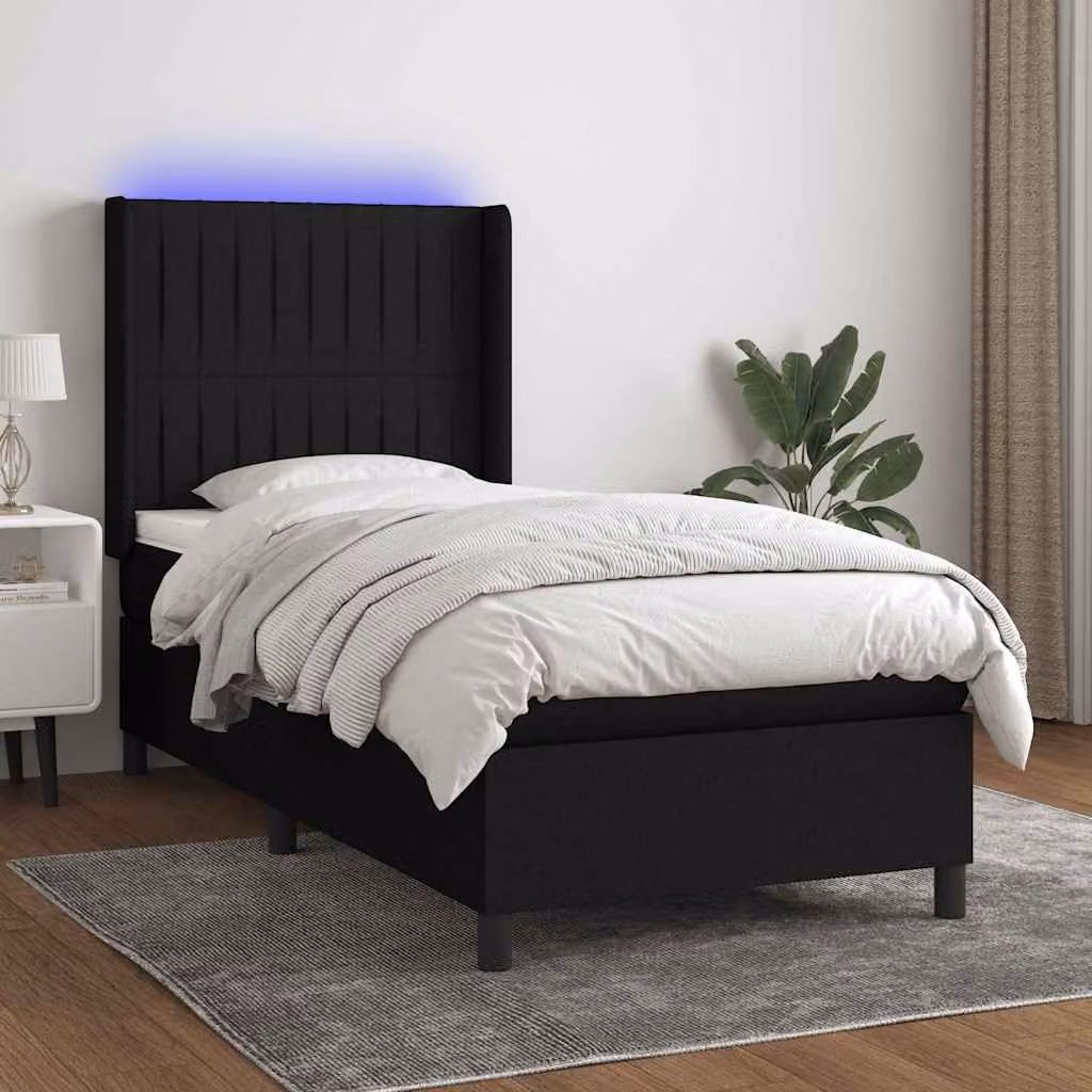 Letto a molle con materasso e illuminazione LED vidaXL in tessuto nero L/P/H: 190 x 90 x 128 cm – 1