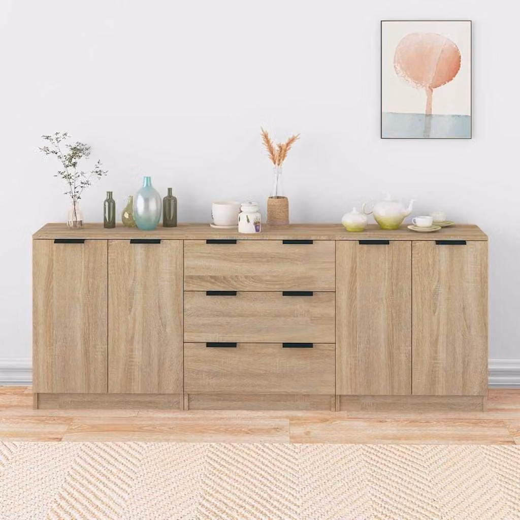 Set di 3 credenze vidaXL in legno multistrato e MDF color rovere, design minimalista per la tua sala da pranzo