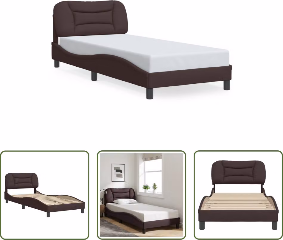 The Living Store Struttura letto con testiera in tessuto marrone scuro 90x200 cm