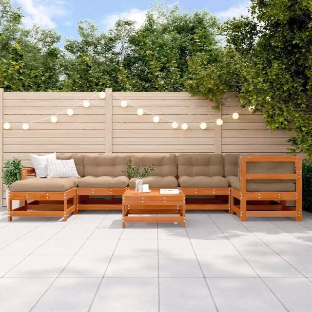 Set Lounge da Giardino vidaXL in Legno di Pino Trattato Marrone con Cuscini 8 pz