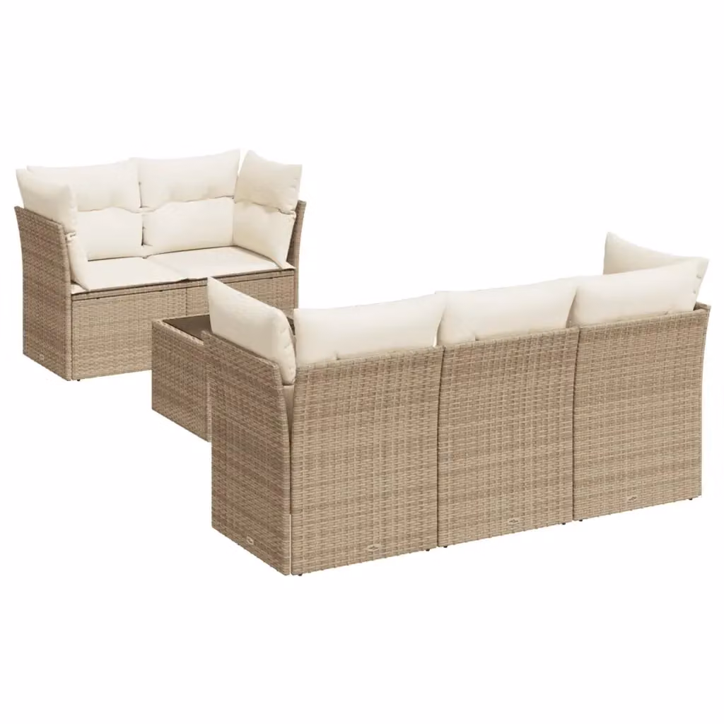 vidaXL Set Divano da Giardino 6 pz a L in Polyrattan con Cuscini Beige e Tavolino da Caffè – 2