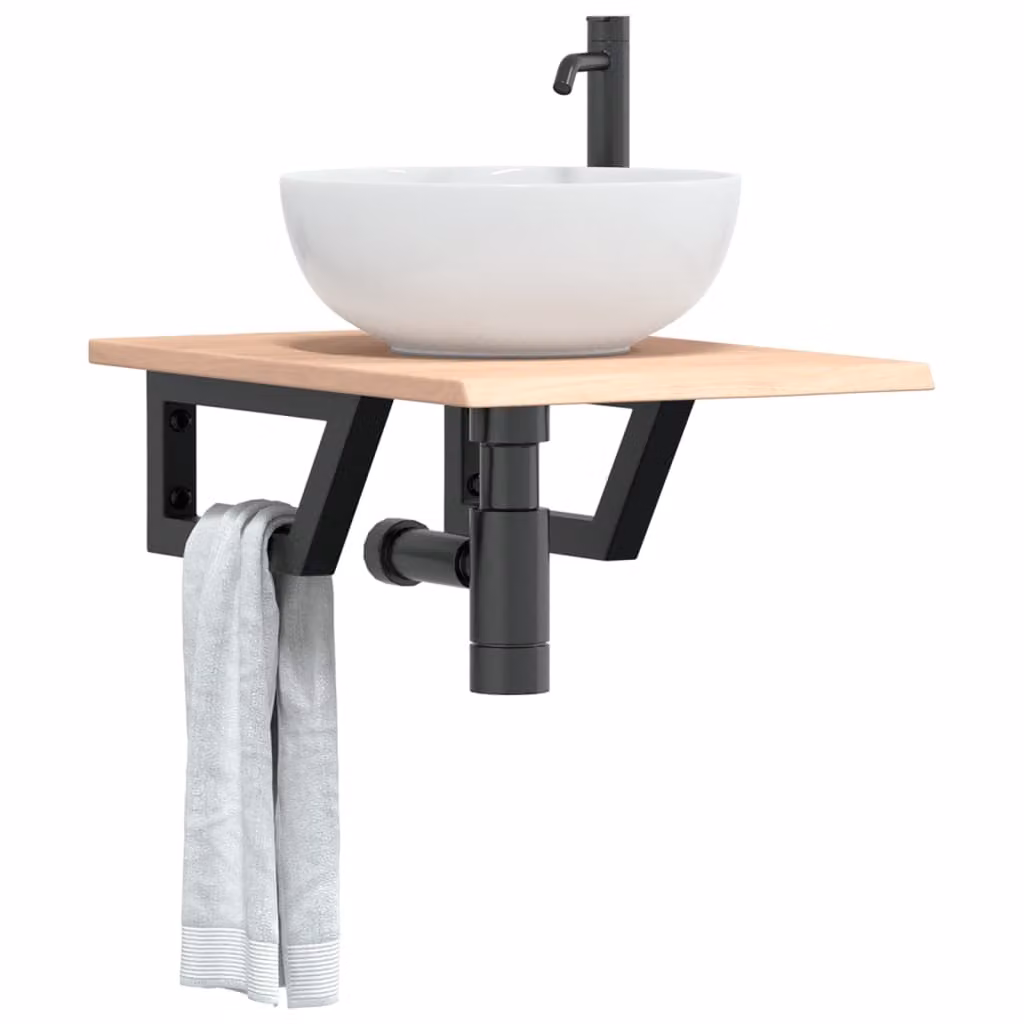 vidaXL Ripiano a Parete per Lavabo in Rovere e Metallo, Moderno, Marrone e Nero