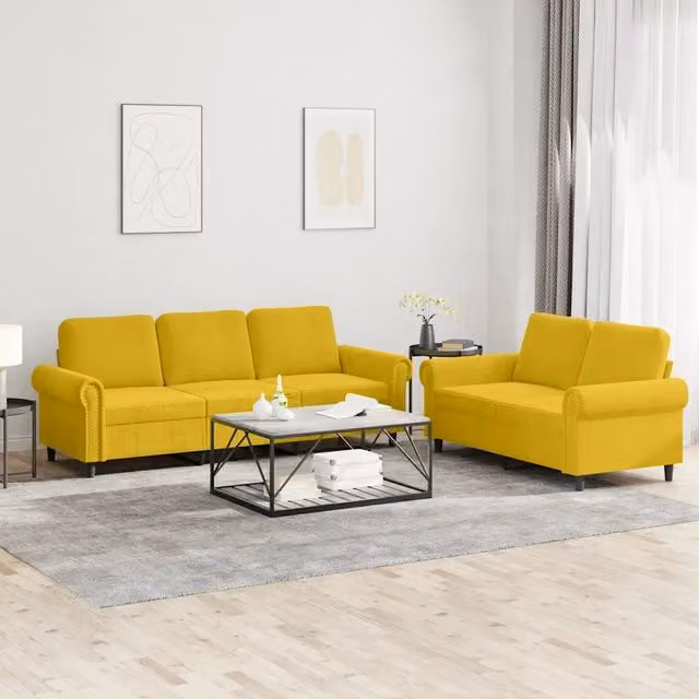 Set di Divani 2 pz con Cuscini giallo in Velluto 3202256