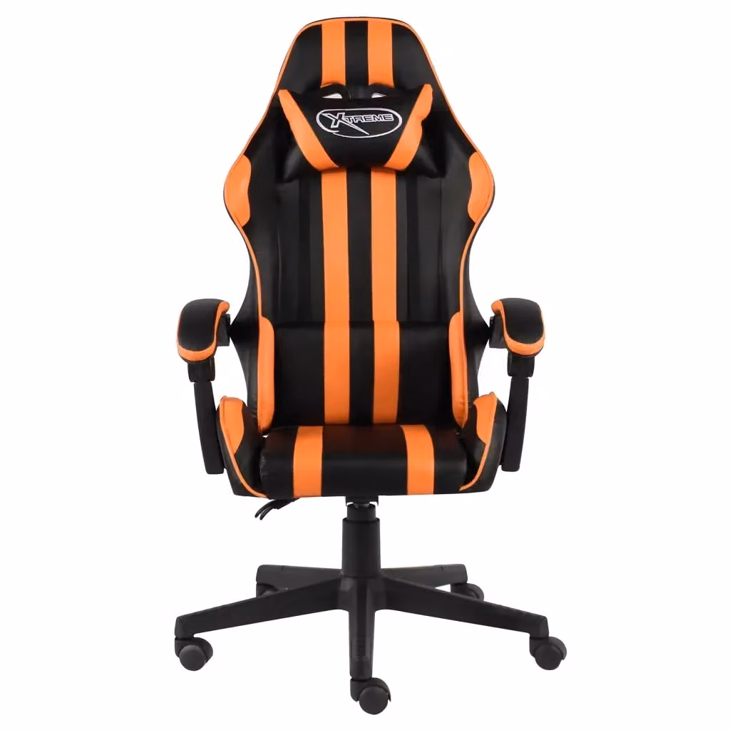 Sedia da Gaming Multicolore Nero e Arancione in Similpelle con Poggiatesta e Ruote – 2