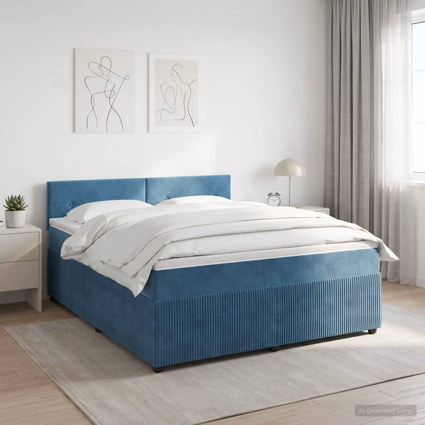 Letto box spring con materasso ibrido vidaXL in velluto blu scuro L/P/H: 160 x 200 cm