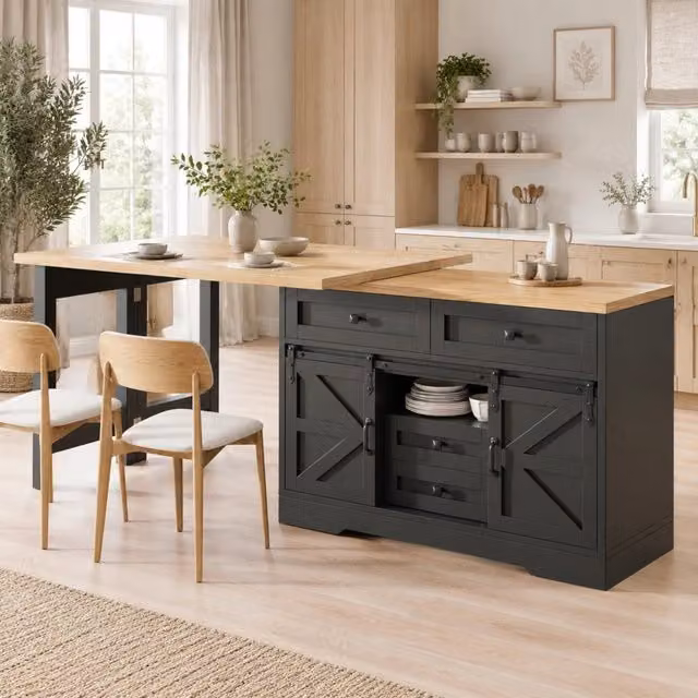 Isola cucina multifunzione con tavolo estraibile e mobile laterale