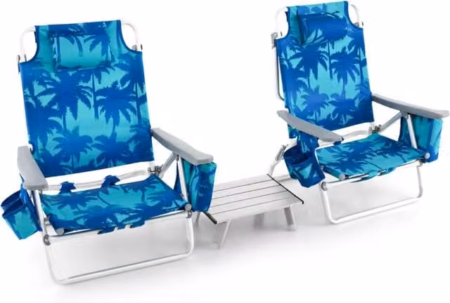 Set di sedie da spiaggia reclinabili e tavolino da campeggio a scomparsa Blu navy DESIGN IN – 1