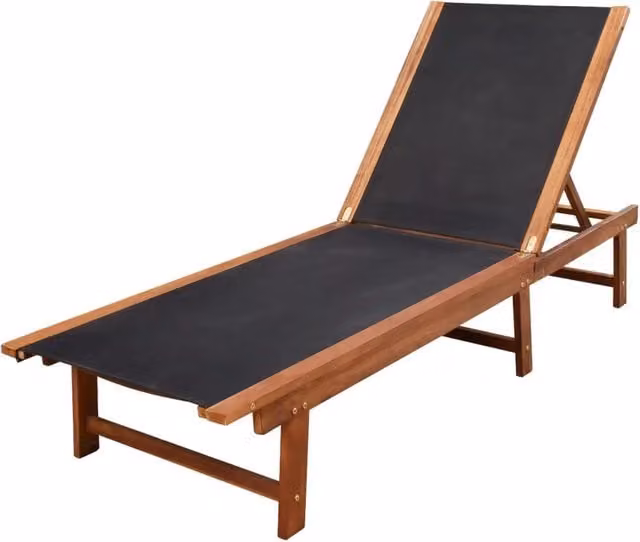 Lettini Prendisole 2 pz | Sdraio da giardino | Lettino da sole con Tavolo in Massello Acacia Textilene