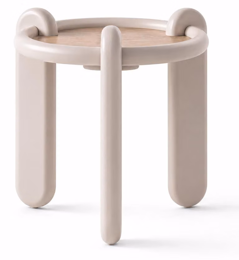 Tavolino ausiliario, stile moderno, colore bianco, ideale per il soggiorno, forma rotonda e funzionale