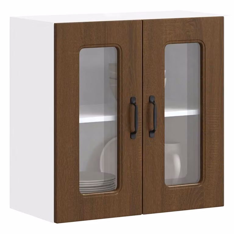 Pensile da cucina moderno vidaXL con ante in vetro, marrone e bianco, L: 60 cm, H: 31 cm, P: 60 cm