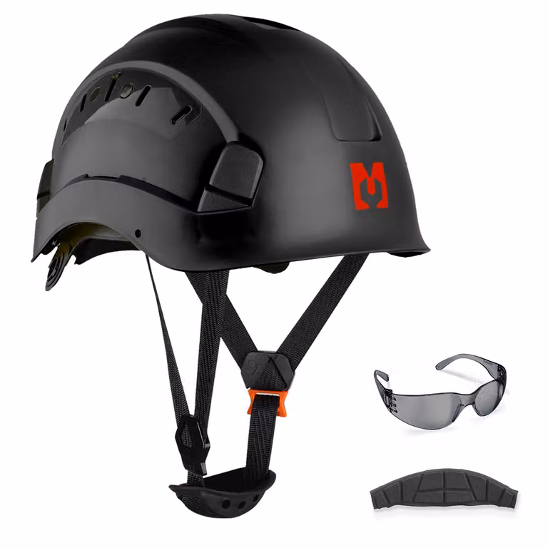 Set di caschi di sicurezza Mustbau - casco di sicurezza con occhiali di sicurezza, cinturino regolabile da 53 a 63 cm