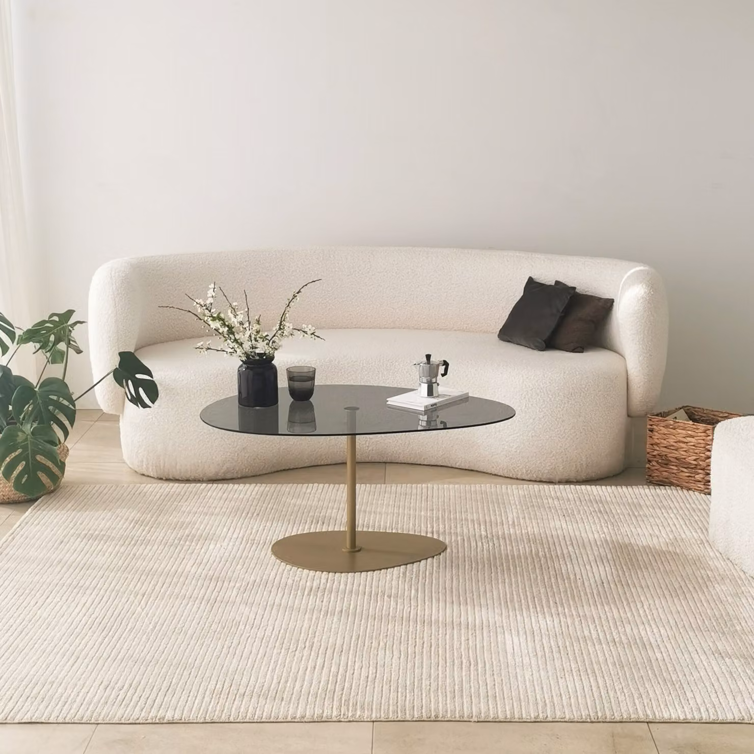 Skye Decor, Porto - Grigio scuro, Oro, tavolino, 100 % vetro temperato, grigio scuro, 90 x 60 x 40 cm
