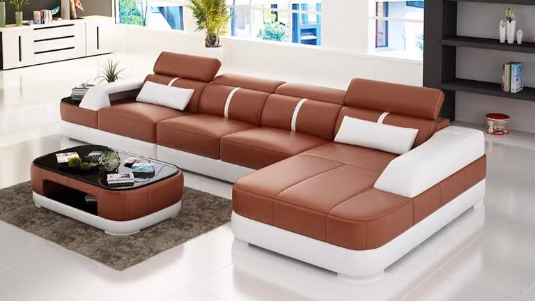 Ledersofa Polster Sitz Eck Sofa Garnitur Wohnlandschaft Wohnzimmer Couch mit USB