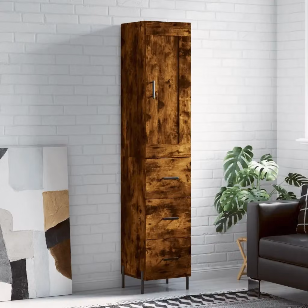 Credenza moderna in legno multistrato Rovere Fumo, L: 34,5 cm, P: 34 cm, H: 180 cm – 2
