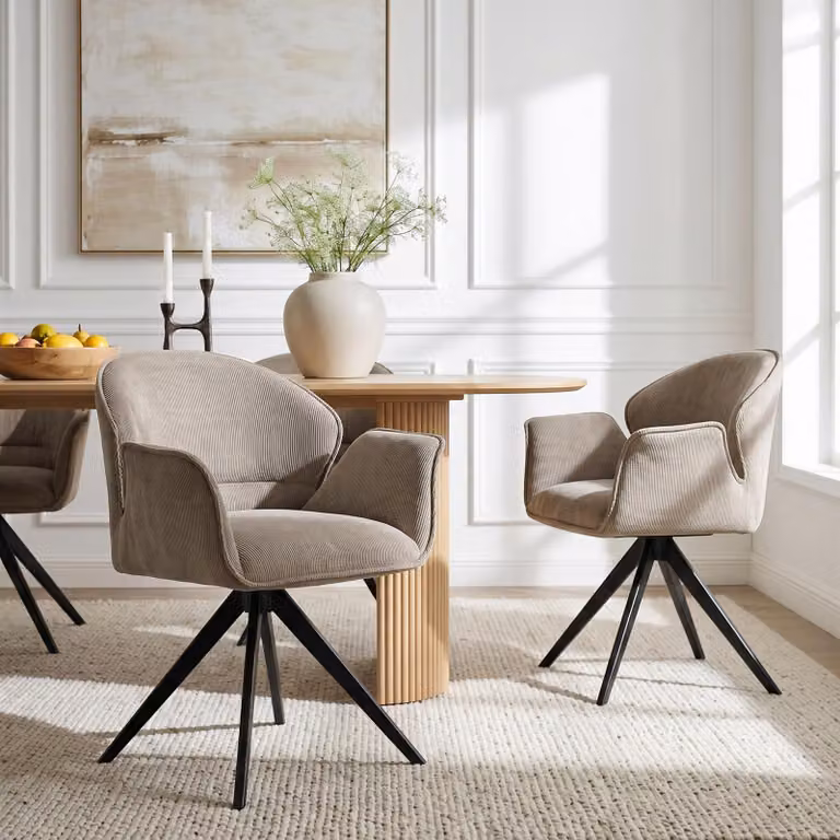 Set di 2 sedie da pranzo GIRONA, colore greige - Sedia imbottita con struttura in metallo dal design a ragnatela, sedia da cucina con schienale arrotondato e braccioli, ideale per la zona pranzo.