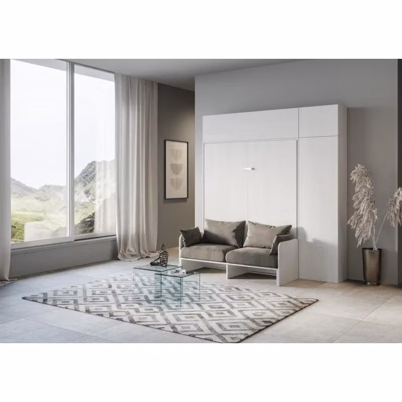 Letto a scomparsa verticale Kentaro con divano, colonna e pensili Itamoby - Bianco Frassino – 2