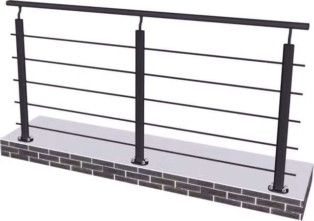 Ringhiera Parapetto in Alluminio Nero Opaco 200x100cm per interni ed esterni a Fissaggio a Pavimento