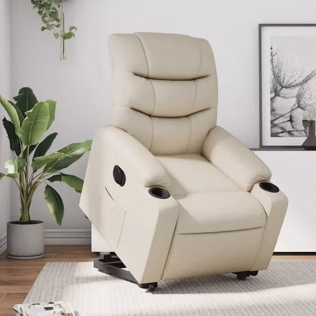 Poltrona Alzapersona Reclinabile vidaXL in Similpelle Beige con Assistenza Elettrica per Senior