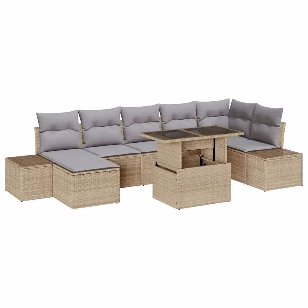 Set Divano da Giardino vidaXL 8 pz in Polyrattan con Cuscini Beige e Grigio – 2