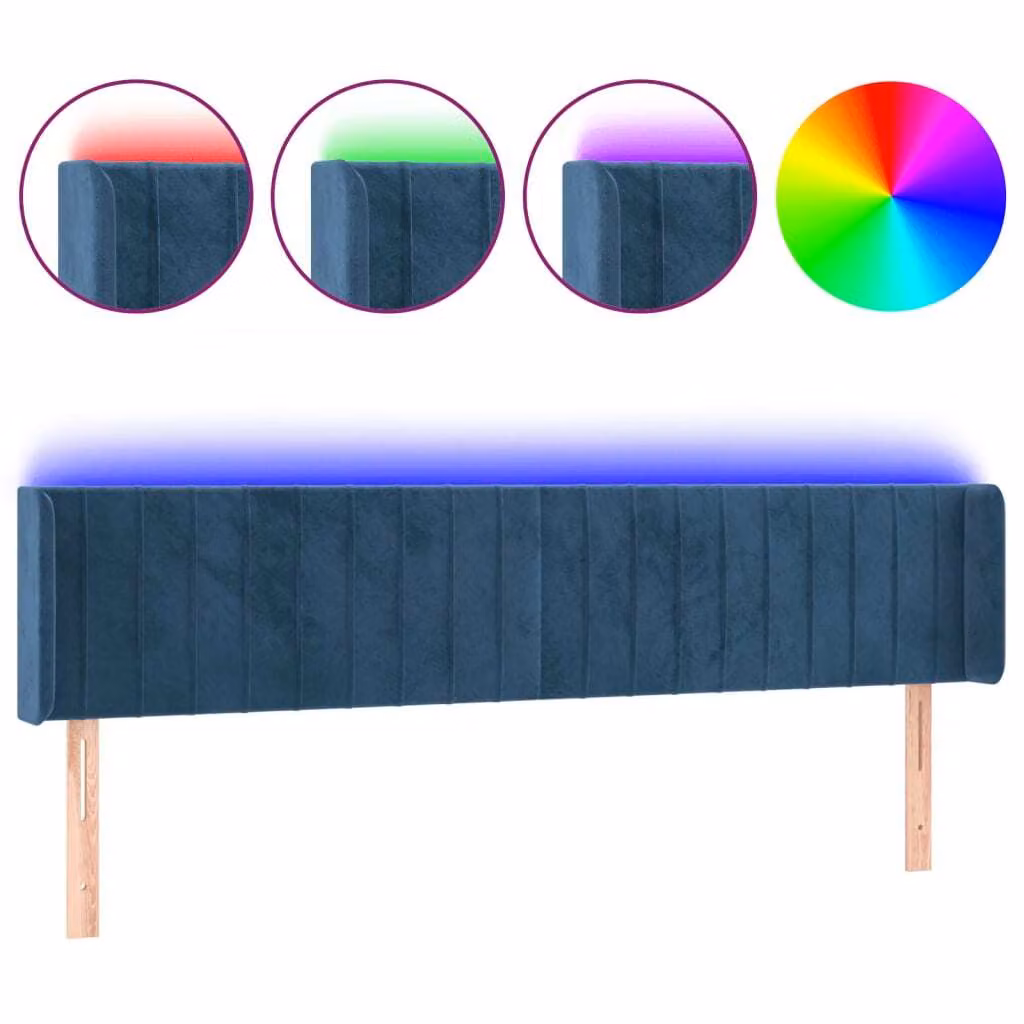 Testiera a LED Blu Scuro 183x16x78/88 cm in Velluto