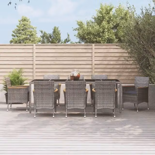 Set da Pranzo da Giardino 9 pz con Cuscini in Polyrattan Grigio 3187386