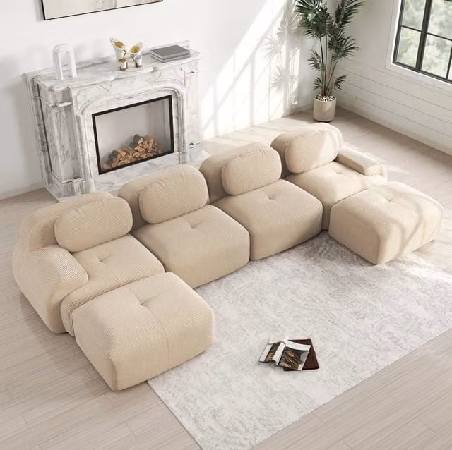Divano angolare modulare beige in velluto a coste; senza montaggio HOMVRA
