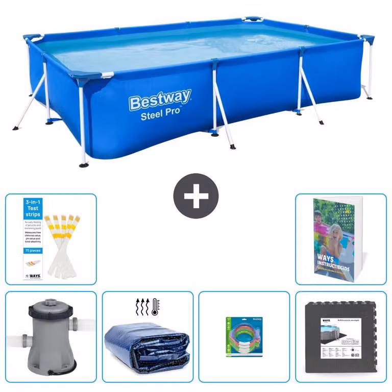 Bestway Steel Pro, piscina rettangolare - 300x201x66 cm - composta da 5 parti, modello S177