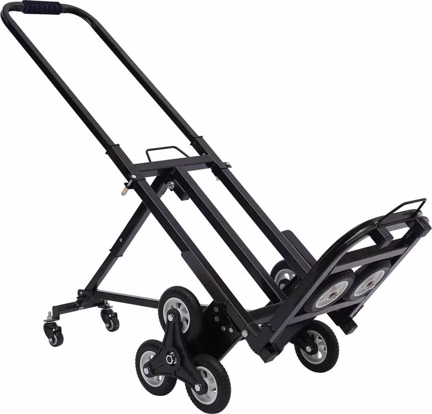 Carrello saliscale - Carrello pieghevole - 8 ruote - Braccioli regolabili - Robusto telaio in acciaio - Ingombro ridotto - Nero