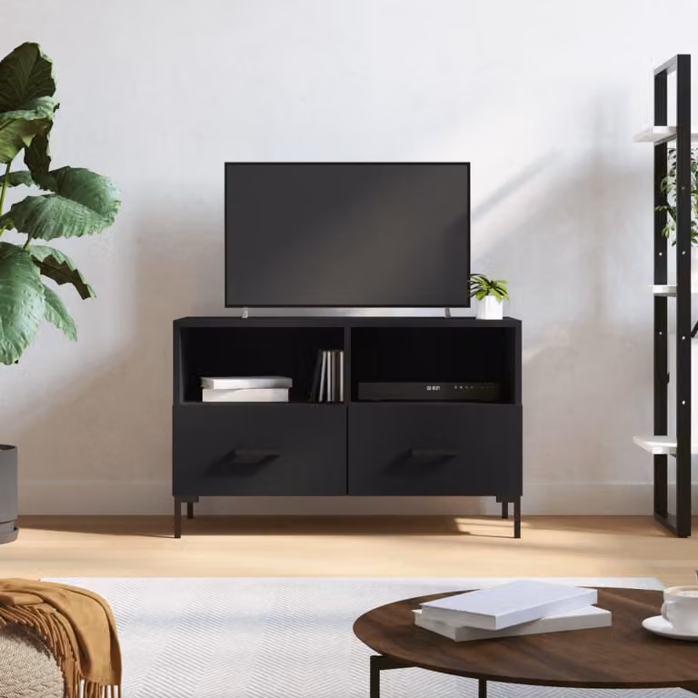 vidaXL Mobile Porta TV Nero in Legno e Metallo L: 80 cm, P: 36 cm, H: 50 cm