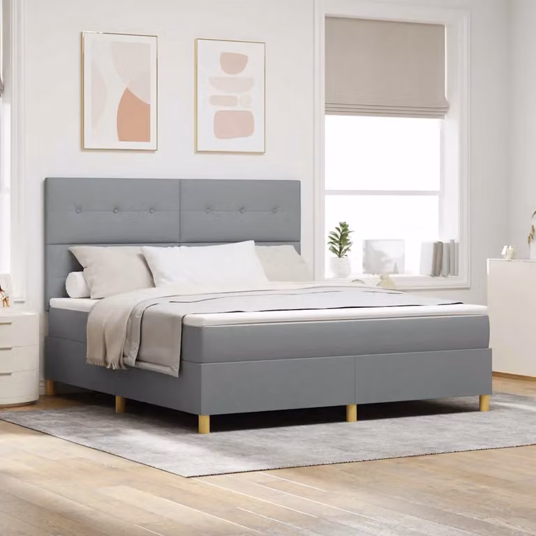 Letto a molla con illuminazione LED vidaXL in tessuto grigio, L/P/H: 180 x 200 x 28 cm