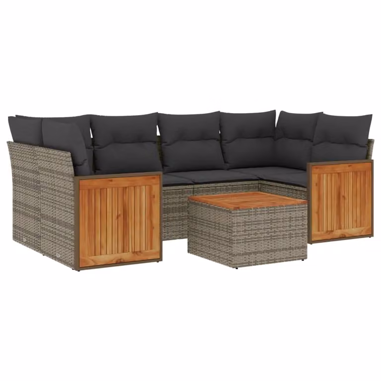 Set Divani da Giardino 7 pz con Cuscini Grigio in Polyrattan