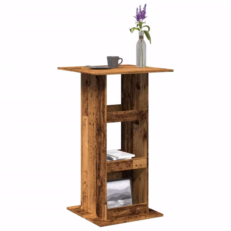 vidaXL Tavolo Bar con Portaoggetti in Legno Antico Marrone L: 60 cm, P: 60 cm, H: 102 cm