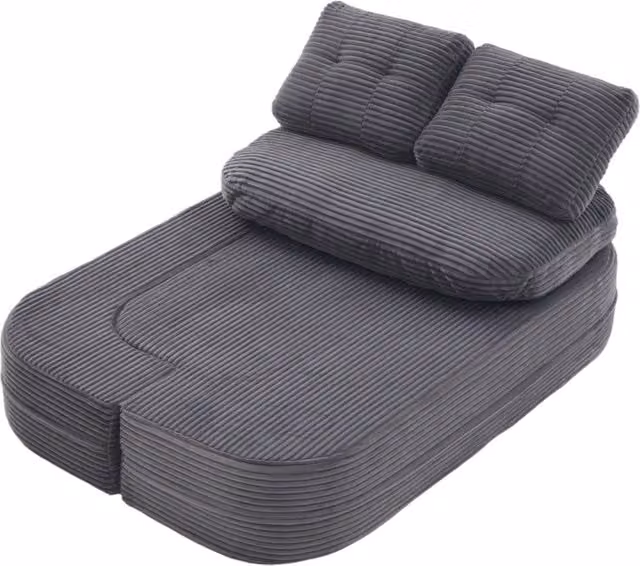 Poltrona letto 2 in 1 in velluto a coste con portabicchieri; grigio scuro