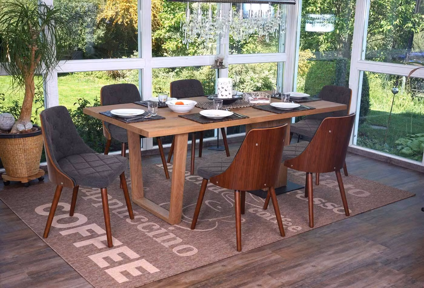 Set da 6 sedie da sala da pranzo MCW-A75, sedie per ospiti e da cucina, in legno curvato effetto noce ~ rivestimento in tessuto grigio