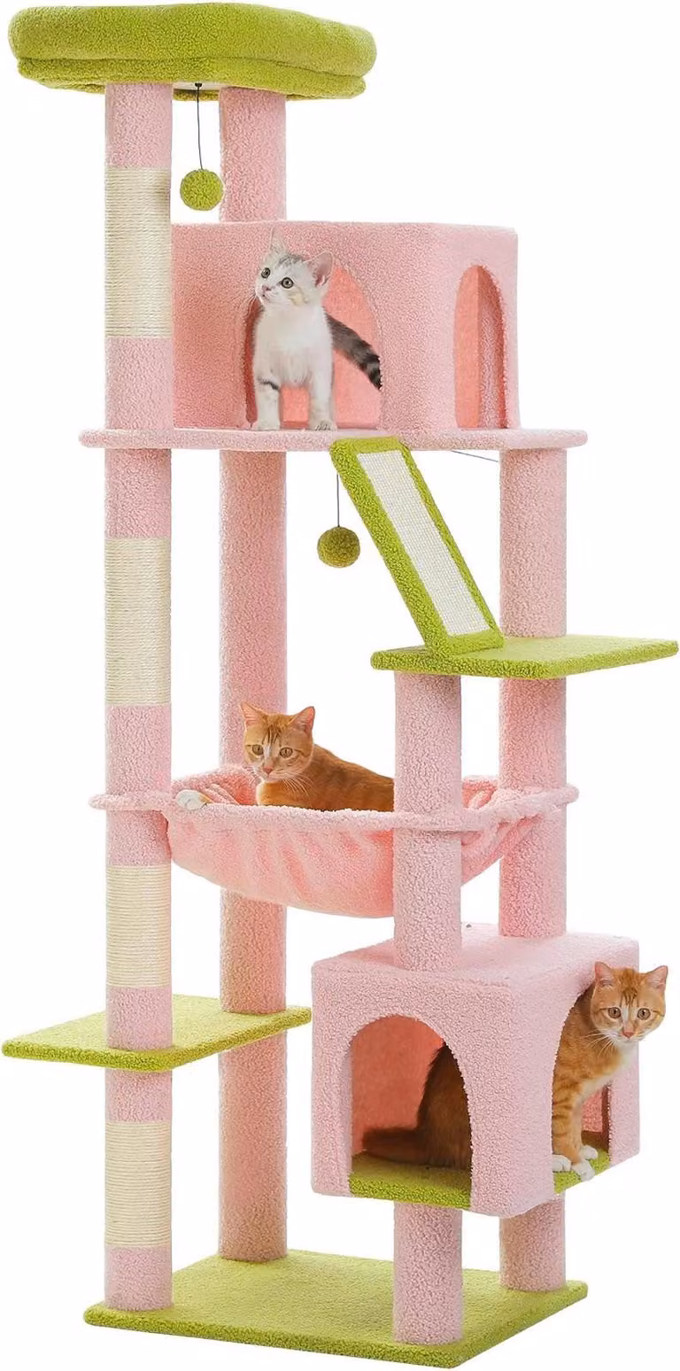 Albero per gatti, design a più piani, appartamenti spaziosi, AMT0281PK, 180 cm