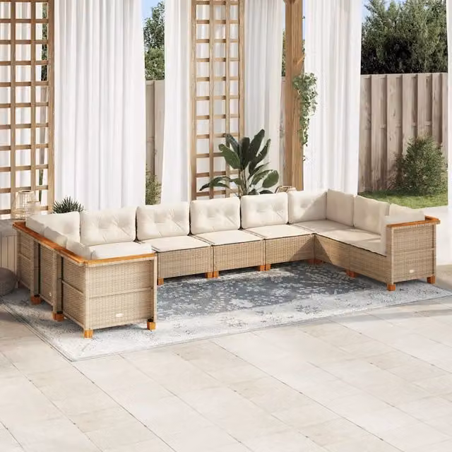 Set Divano da Giardino 10 pz con Cuscini Beige in Polyrattan 3262021