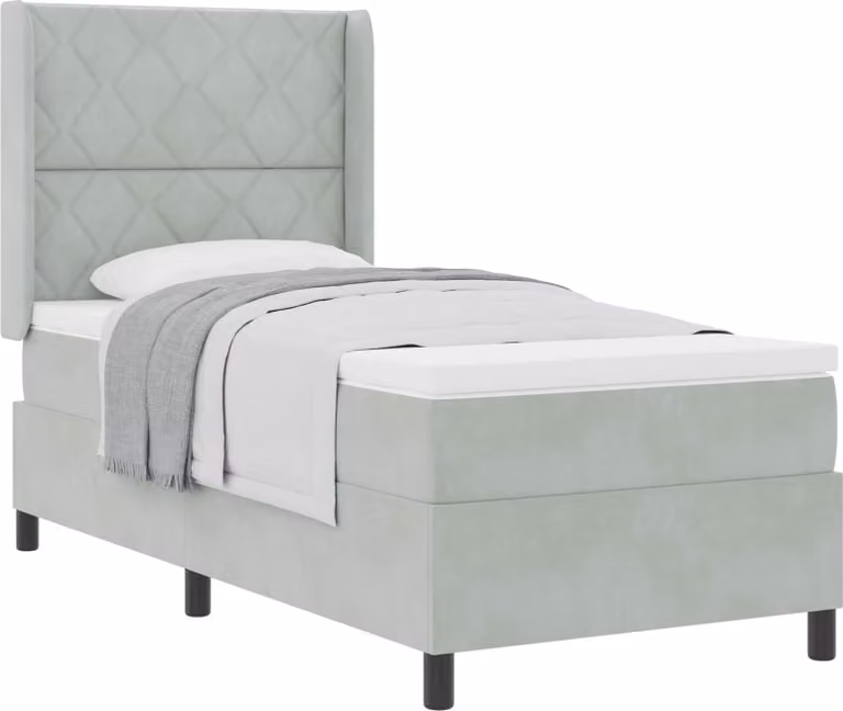 Letto a molle con materasso grigio chiaro 100 x 200 cm in velluto