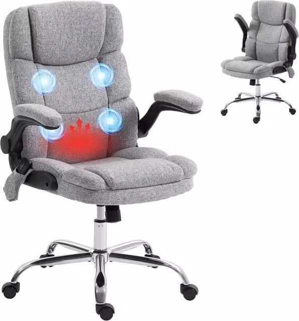 Sedia da ufficio massaggiante e riscaldante Minimal Grigia con schienale regolabile e basculante, L: 66 cm, P: 59 cm, H: 112 cm