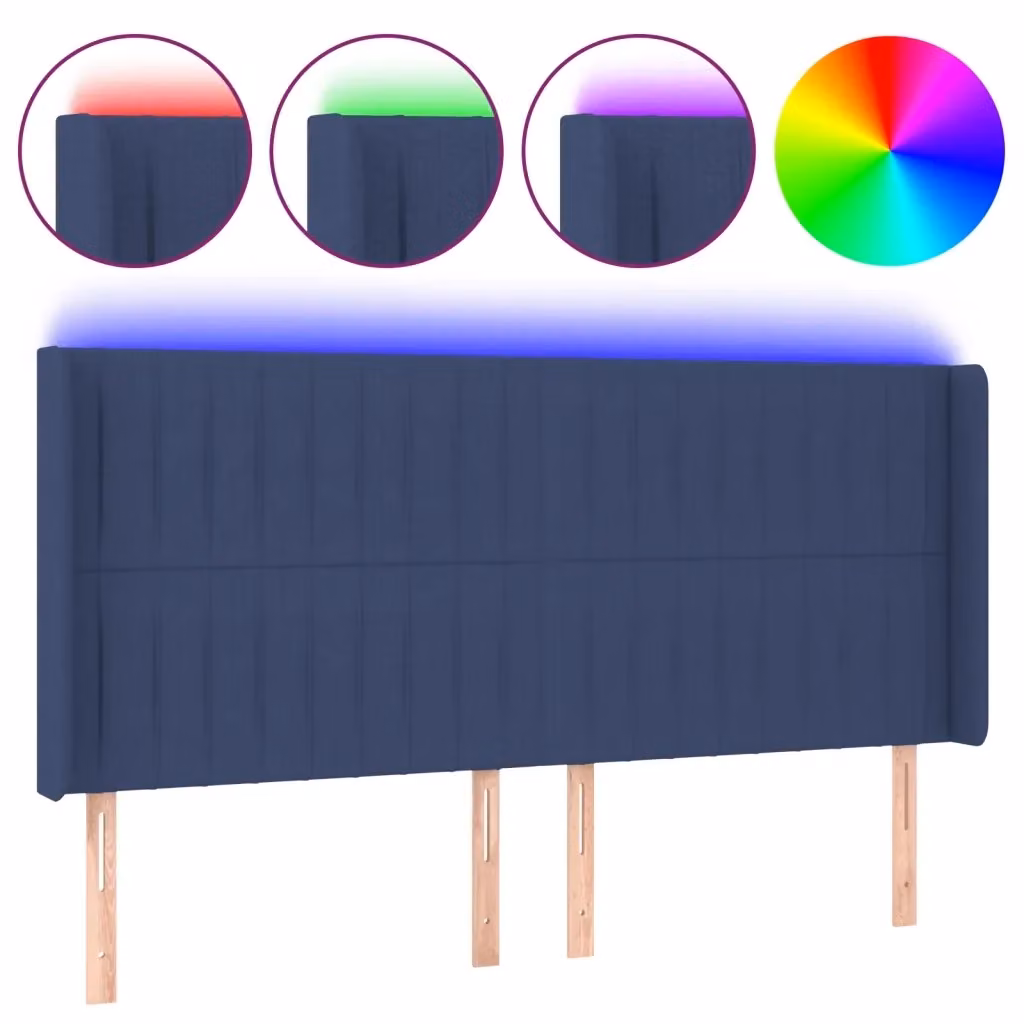 Testiera per letto vidaXL in tessuto blu con illuminazione LED e porta di ricarica USB L: 183 cm, P: 16 cm, H: 118-128 cm – 2
