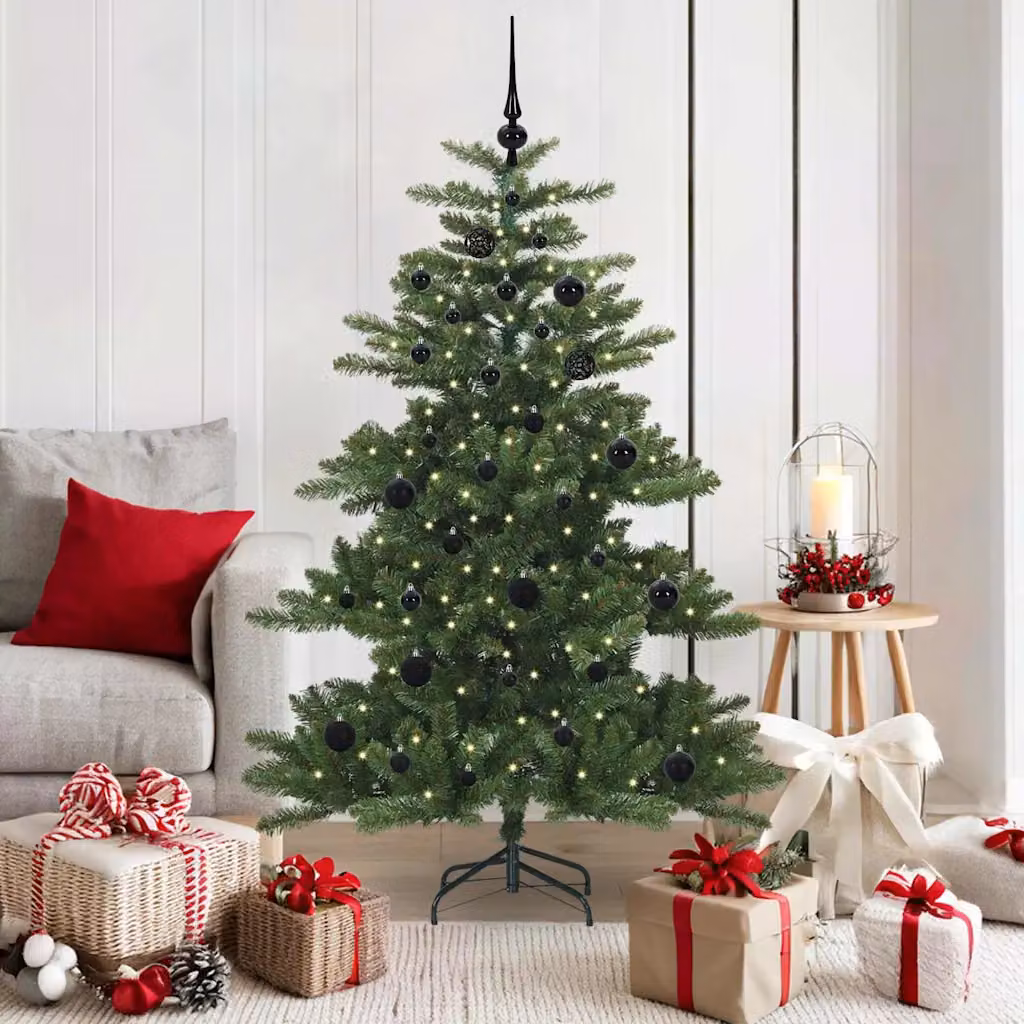 Albero di Natale artificiale moderno vidaXL con LED bianco caldo e rami in PVC e metallo, colore verde, Altezza: 150 cm