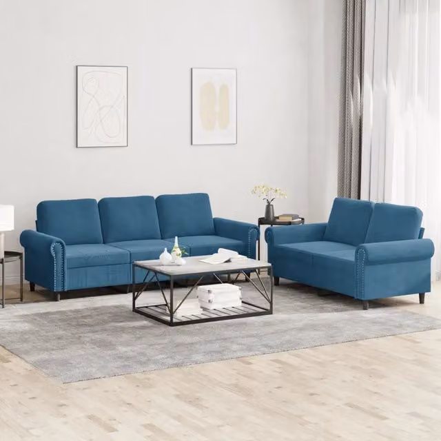 Set di Divani vidaXL in Velluto Blu con Cuscini per Soggiorno Moderno