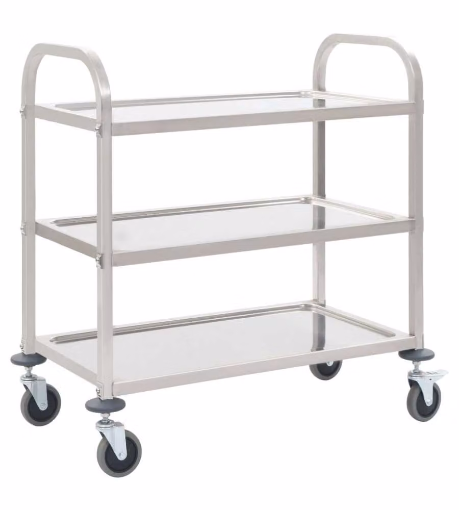 Carrello da Cucina a 3 Livelli 96,5x55x90 cm in Acciaio Inox