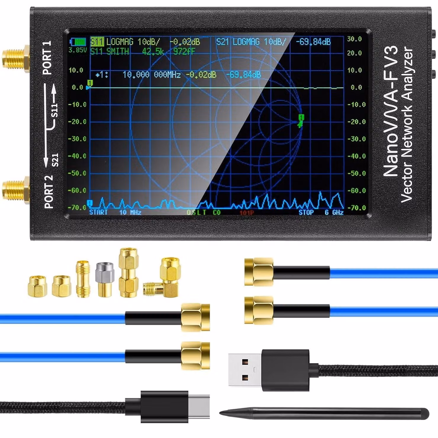 Analizzatore di reti vettoriali da 1 MHz a 6 GHz, con schermo touchscreen da 4,3 pollici, analizzatore di antenne